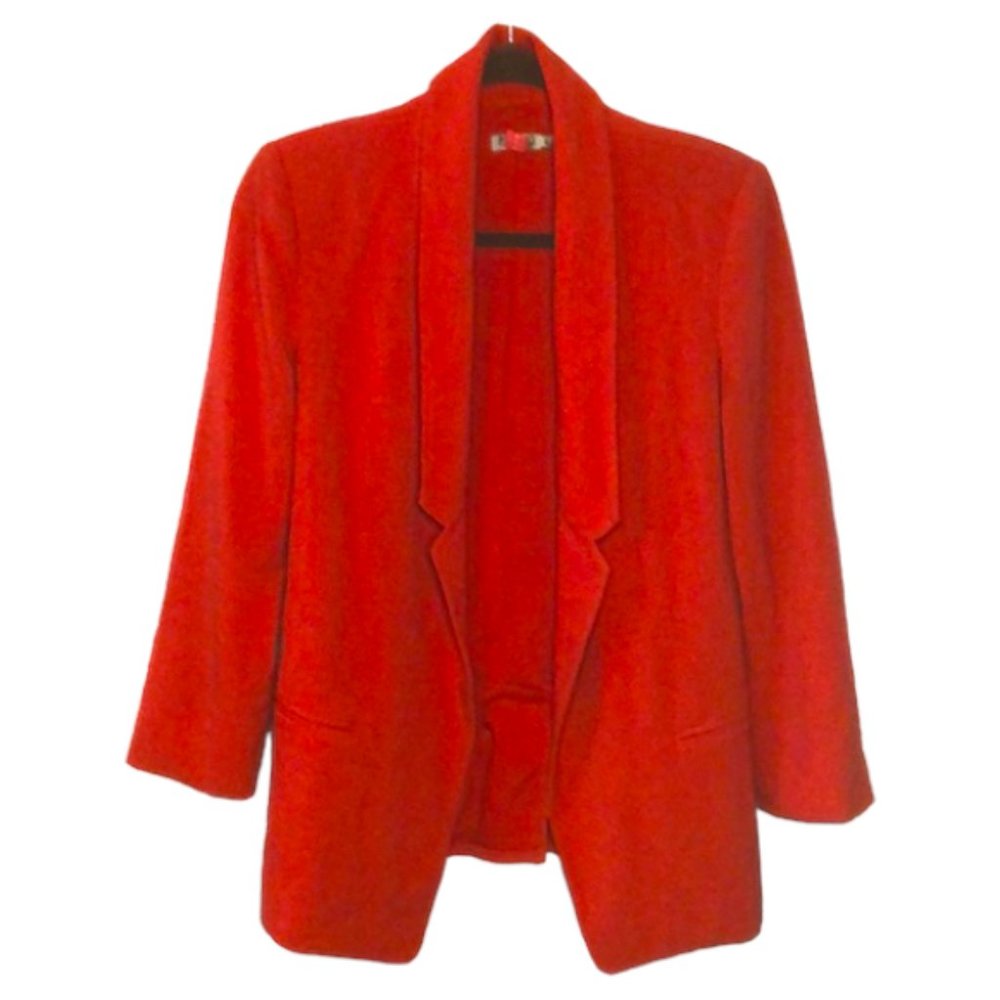 Red Notched Lapel Open Front Blazer - Size S